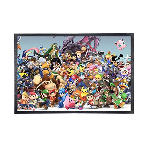 Alfombra de suelo no tejida cómoda, alfombra de entrada, alfombra de goma, súper smash Bros (15 "× 25 "), color negro