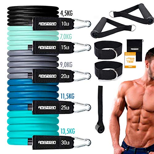 AMAZEAN, Bandas de Resistencia, 12 Piezas Mujeres Hombres Gomas Elásticas Fitness Bandas Glúteos Cintas Elásticas Musculacion Bandas de Ejercicio para Gimnasio en Casa (Azul)