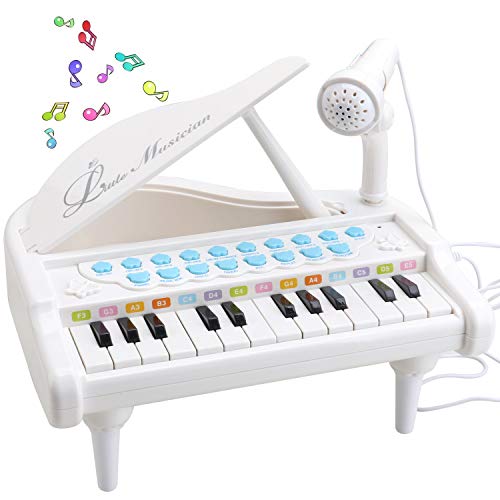 Amy&Benton Piano para Bebés, Pequeños, Regalo de cumpleaños para niñas de 1 2 3 años (Blanco, 24 Llaves)