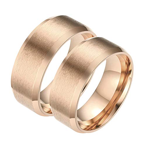 AnazoZ Anillos Compromiso Parejas Acero Inoxidable Oro Rosa Redondo Talla Mujer 15 & Hombre 27