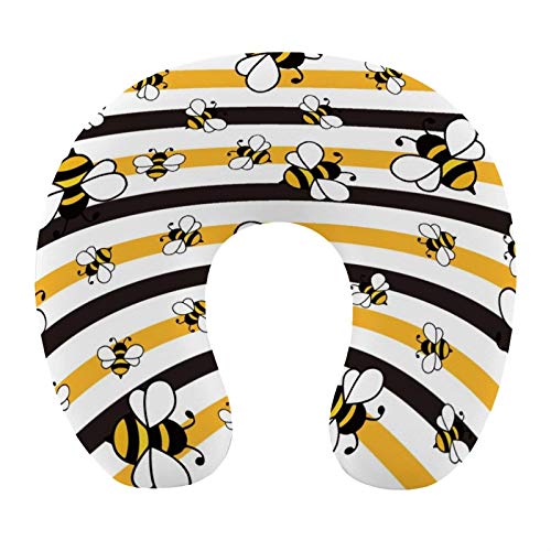 AOOEDM Almohada de Viaje para el Cuello, Almohada para el Cuello en Forma de U, Rectángulo Amarillo con Ilustraciones paralelas de Abejas, Almohadas cervicales, Soporte para la Fatiga del Hombro, ALM