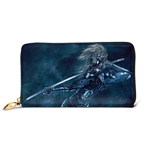 AOOEDM RFID Wallet Metal Gear Monedero de Cuero Genuino sólido Zip Alrededor Titular de la Tarjeta Organizador Cartera de Embrague Monedero de Gran Capacidad Bolsa de teléfono para Hombres Mujeres