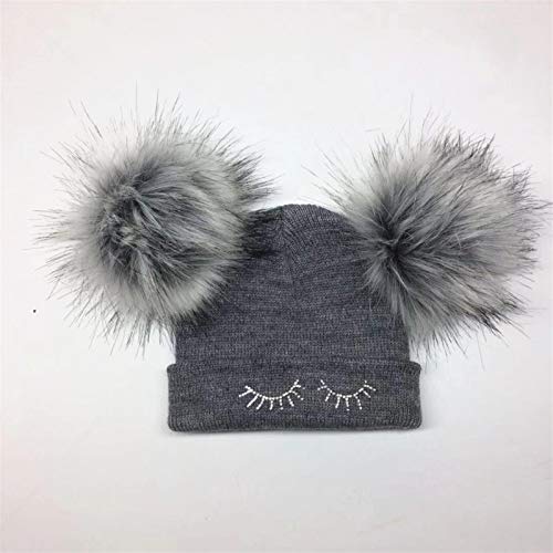 ASDFGT-778 Invierno Infantil Infantil Niños recién Nacidos Faux Piel de Lana Gorra Gorra con 2 Doble Pom Pom Beanie for niños y Accesorios for niñas (Color : 6 Night Gray, Size : 2 10 Years)