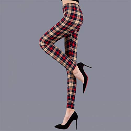 ASDFGT-778 Plaid Leggings Mujeres Sexy Pantalones Empuje Leggings Fashion Fitness Leggins Gimnasio Deportivo Pantalones de Cintura Altos (Color : Khaki Plaid, Size : One Size)