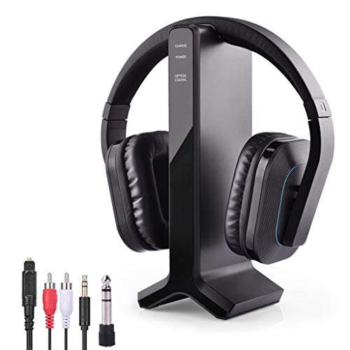 Avantree HT280 Auriculares Inalámbricos para Ver TV con 2.4G RF Base de Carga del Transmisor, Auriculares de Alto Volumen Ideales para Personas Mayores y Discapacidad Auditiva, Rango de 30M