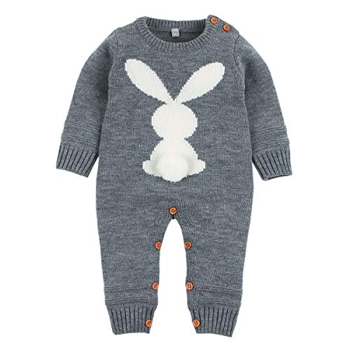 Baby Girls Boys Romper Cute Rabbit Bunny Mono de Manga Larga de Punto Ropa de una Pieza (0-6 Meses, Grey)