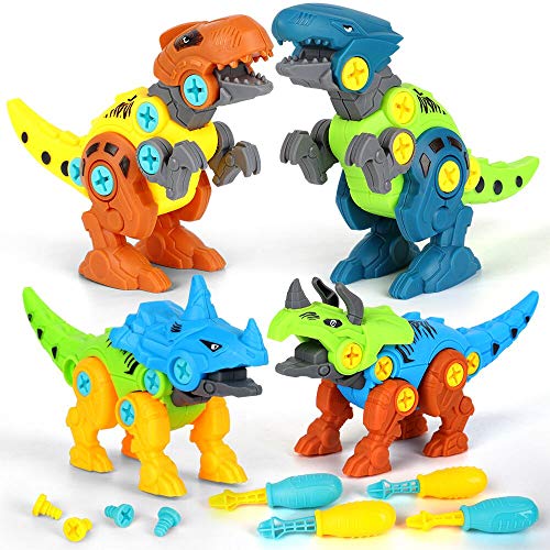 BeebeeRun Dinosaurios Juguetes para niños 4 5 6 7 años,Desmontar Dinosaurios Construccion Juguetes con Taladro,Juguete Educativo Stem Regalo Niño Niña (4 PCS)