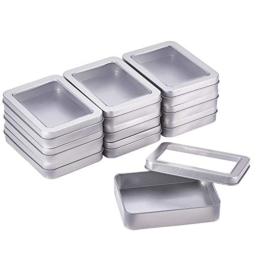 BENECREAT 10 Piezas Rectángula Caja de Almacenamiento de Metal con Gran Ventana Transparente 11.8x8.8x2.33cm para Organizar Artículos Pequeños Apta para Viaje