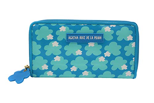 Billetero Grande de Cuero Cartera de Mujer con Doble Cremallera Estampada Agatha Ruiz de la Prada (Azul)