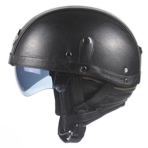 blue-yan demi-casques de moto con gafas, casco de moto Vintage de piel Para Hombres, mujeres, motorratones, crucero, Scooter, Touring, No.1, -