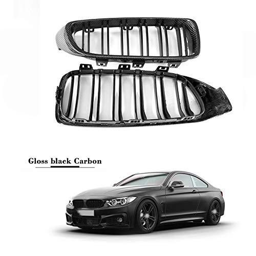 BNHKM Parrilla Delantera, Nueva Parrilla De Riñón Delantera Negra Brillante De Fibra De Carbono para BMW 4 Series F32 F33 F36 F82 F83 M4 F80 M3 420D 430I 430D 440I 435I 4