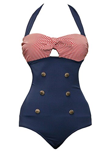 Bslingerie - Traje de una pieza - para mujer Multicolor Red Navy Blue XX-Large