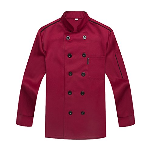 Camisa de Cocinero Cocina Uniforme Manga Larga Rojo