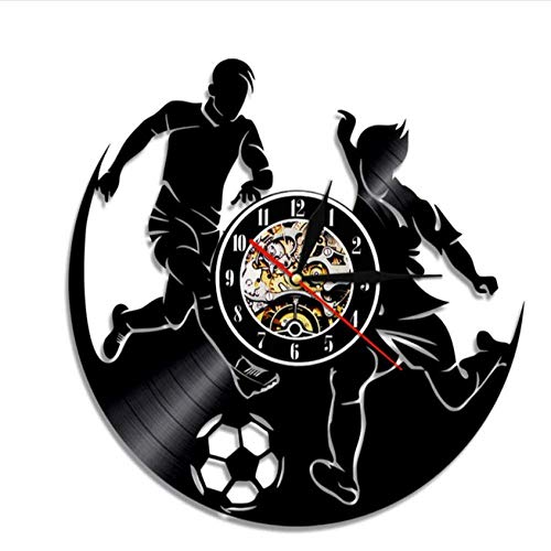 clockfc Soccer Sports Game Boy Room Reloj de Pared Soccer Vinyl Record Reloj de Pared Jugadores de fútbol Decoraciones para el hogar Vinyl Record Wall Art