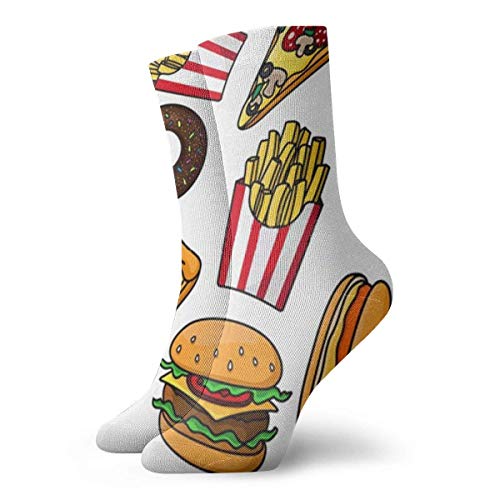 Comida chatarra Patrón de bebida Hamburguesa con queso y bebida Novedad Divertido Calcetín de equipo loco Calcetines deportivos deportivos unisex geniales Calcetines de regalo personalizados de 30 cm