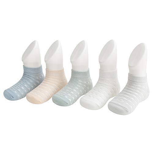 DEBAIJIA 5 Pares de Calcetines de Algodón de Malla Fina Calcetines Respirable de Primavera Verano Calcetines para Niños Niñas 1-3 años - M - Niño - C