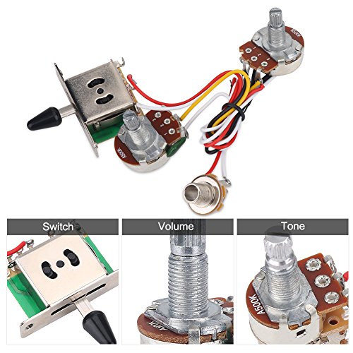 Dilwe Conjunto de Cableado para Guitarra Eléctrica, Arnés Cableado Conjunto 3 Vías Interruptores de Palanca 500K Piezas