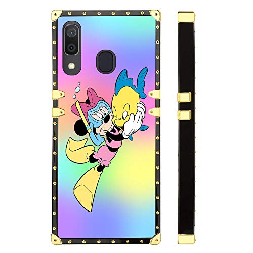 DISNEY COLLECTION Funda cuadrada para Samsung Galaxy A30 TPU Bumper Bumper Bumper Bumper Bumper Decoración Gold Corner Cover Disney Minnie Mouse Buceo con Pez Amarillo