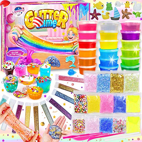 DIY Slime Kit para Niñas Niños, Fabrica de Slime con 18 Colores Crystal Slime, Resplandor en el Polvo Oscuro, Polvo de Brillo y Más para Los Amantes del Unicornio Juguete Niños 5+Años