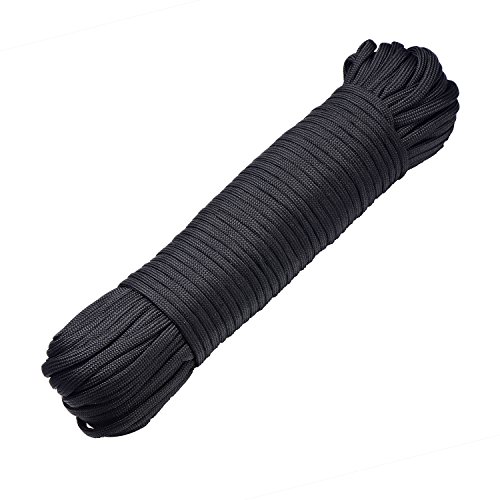 DonDon Cuerda de 30 Metros de Nylon Cuerda de Paracord Cuerda de Supervivencia para Actividades al Aire Libre, para Camping y para Manualidades 4 mm – 7 filamentos Negro