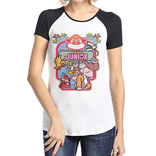 Donkey Kong Junior Arcade Gabinete Decal Retro Gaming Béisbol Camisetas para Mujer Manga Corta Casual Tee Blusa Negro