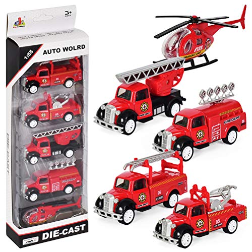 Dreamon Juguete con Coche de Bomberos Mini Coches de Fricción Vehículos para niños, Pack de 5