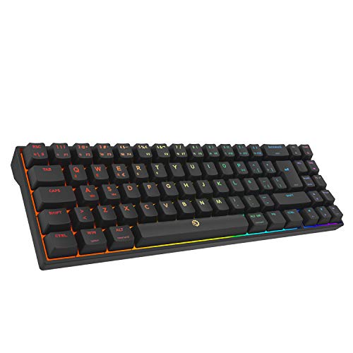 DREVO Calibur V2 Pro Teclado mecánico para Juegos RGB inalámbrico Mediante Bluetooth 5.1 con Cable USB-C extraíble,Compacto de 72 Teclas Distribución en español（Outemu Azul, Negro）