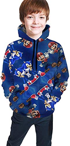 Dxlta Sudaderas con Capucha Niño udadera con Capucha para niños con Estampado 3D, Sudadera Informal para jóvenes, niños y niñas Mario and Sonic S