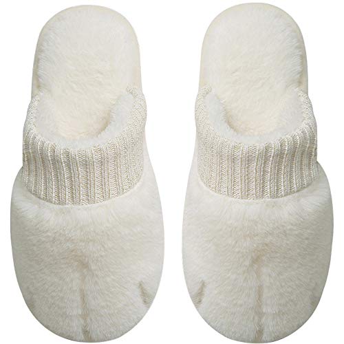 Eastbride CáLido Zapatos Invierno Hombre Pantuflas,Fashion Plush 2020 otoño e Invierno Plus Pantuflas de algodón de Felpa-Off-White_36-37,Pantufla para Unisexo