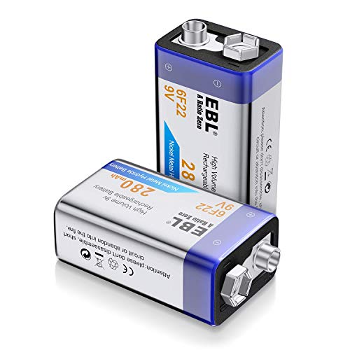 EBL 9V Pilas Recargables 280mAh NiMH Precargada Baja Autodescarga 1200 Ciclos Larga Duración para Microfono Inalambrico Alarmas de Humo Dispositivos Médicos Juquetes y Relojes