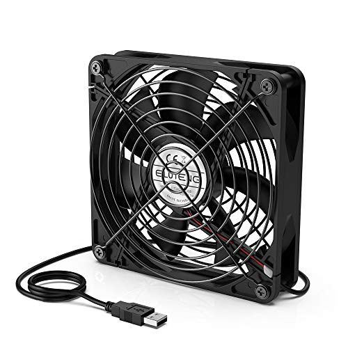 ELUTENG USB Ventilador de Escritorio 140mm Radiador de Refrigeración Ventiladores 50CFM 1000RPM Ventilador 5V / 0.3A con Parrilla de Metal para PC/AV cabint / PS4 / Xbox/Router, Negro