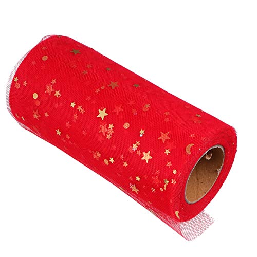 EXCEART Rollo de cinta de tul de Navidad con purpurina de encaje, rollo de tul, para manualidades, costura, regalos, vestidos (color rojo con lentejuelas)
