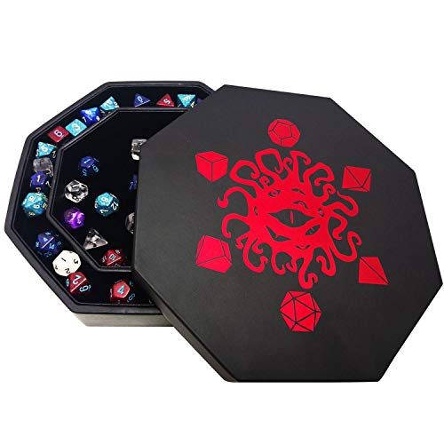 FATE WATCHER DICE TRAY | Bandeja de dados con TAPA y zona de ALMACENAMIENTO de polipiel y terciopelo | COMPATIBLE con juegos de mesa y rol como D&D, Warhammer y La Llamada de Cthulhu (Rojo)