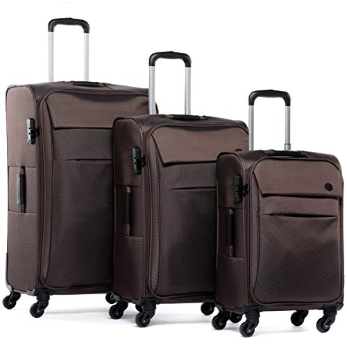 FERGÉ Juego 3 Maletas Blandas Calais Equipaje de Viaje Suave Trolley Set con 4 Ruedas giratorias marrón