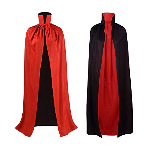 Flyglobal Capa de vampiro de Halloween, Vampiro Capucha Capa Manto Reversible Negro Rojo para Adultos Halloween Dracula Cosplay 140 cm