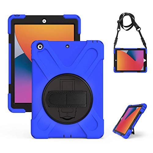 Gerutek Funda Anticaída Nuevo iPad 10.2" (iPad 7ª Generación), Carcasa Rugosa con Soporte Rotación, Correa de Mano/Hombro, Funda Antichoque para iPad 10.2 2019 Tableta, Azul