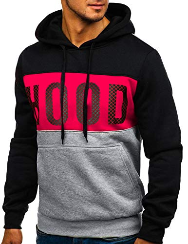 GNRSPTY Hombre Sudadera con Capucha Colores de Contraste Camiseta Manga Larga Otoño Hoodie Pullover Sweatshirt,Negro,M