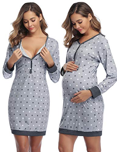 Hawiton - Vestido elegante de verano para mujer, de premamá y maternidad, ideal para fiestas D- Gris L