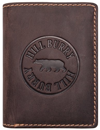 Hill Burry Cartera de Cuero para Hombre | Billetera - Monedero de Cuero Genuino con un Aspecto Vintage | Hombres - Mujeres Bolsillo Vertical | RFID (marrón Oscuro)