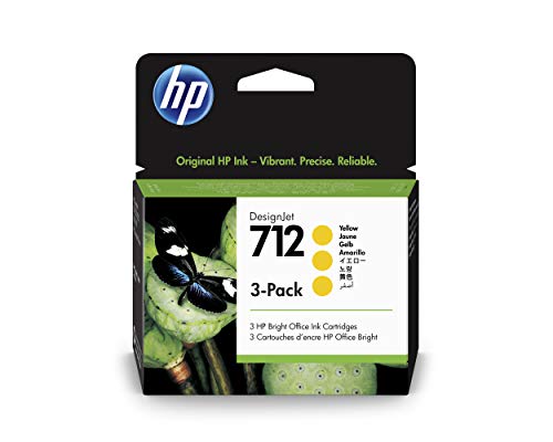 HP 712 3ED79A Amarillo, Paquete de 3 Cartuchos de Tinta Original HP, de 29ml, para Impresoras Plotter de Gran Formato HP DesignJet Series T650, T630, T250, T230 y Studio y Cabezal de Impresión HP 713