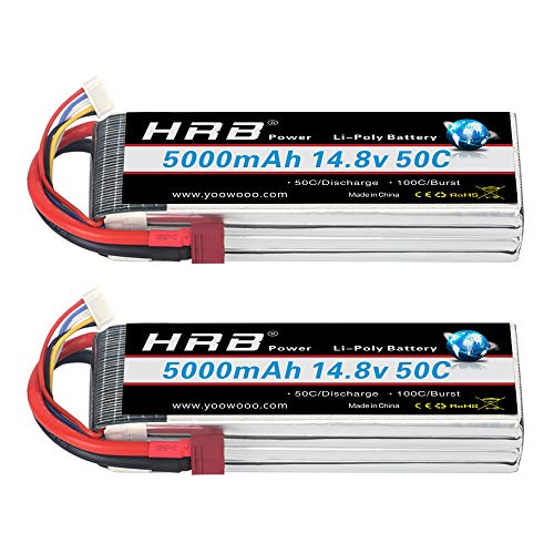 HRB 2PCS 4S 5000mAh 14.8V 50C Lipo RC Batería con Deans T Plug para Traxxas Slash X-Maxx RC Evader Bx Car Buggy Truggy Crawler Monster Car Helicopter Airplane FPV Racing