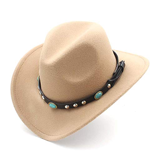 HUANG-WEI-MZ, cinturón Estilo Bohemio Vintage, Sombrero de Fieltro de Lana, Unisex, Sombrero de Vaquero Occidental, cinturón de Cuero para Vaquera de ala Ancha, caletín, escorpión, Caqui, 56-58CM