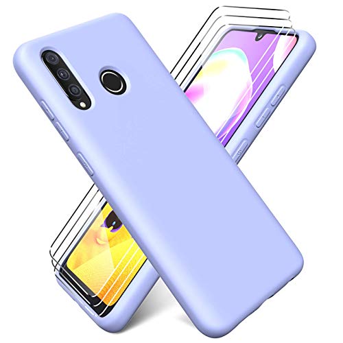 Ikziwreo - Funda Compatible con Huawei P30 Lite + Protectores de Pantalla Templados [3 Paquetes], Carcasa de Silicona Líquida Gel Ultra Suave Funda con tapete de Microfibra Anti-Rasguño - Púrpura