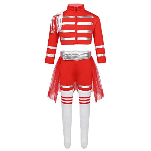 inhzoy Disfraz de Animadora para Niña Cosplay Conjunto de Danza Jazz Hip Hop 3Pcs Ropa Baile Moderno Traje de Actuación Disfraz de Fiesta Carnaval Rojo 3-4 Años