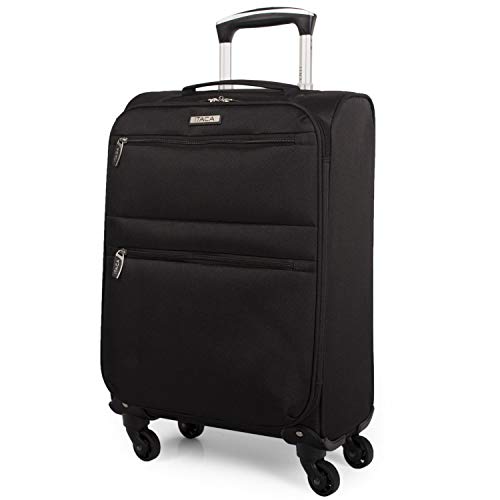 ITACA - Maleta de Viaje Cabina Blanda 4 Ruedas 55x40x20 cm Trolley poliéster eva. Equipaje de Mano. y Ligera. Mango y Asas. Low Cost ryanair vueling. i52750, Color Negro