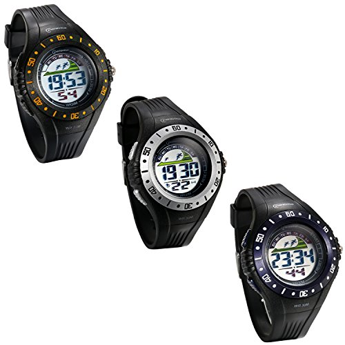 JewelryWe 3pcs Reloj Digital de Hombre Militar Deportivo Reloj Grande A Prueba de Agua 3ATM Correa de PVC de Estilo Piloto, Casual Reloj de Pulsera para Aire Libre, Buen Regalo