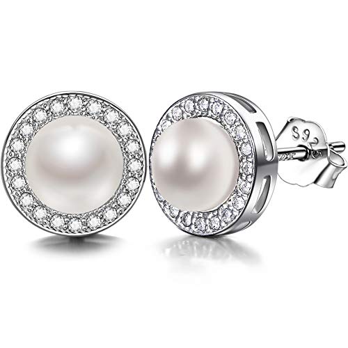 J.SHINE Pendientes Perlas zirconia cúbica 925 Plata de Ley regalo ideal de Mujer Joyería