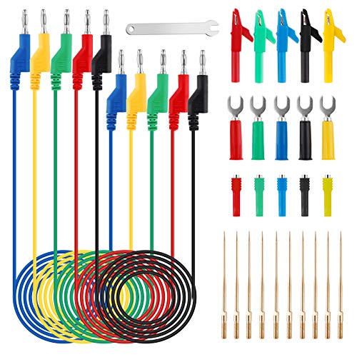 Juego de cables de prueba para multímetro, pinzas de cocodrilo de cocodrilo, pinzas de horquilla de prueba, pines de sonda trasera para diagnóstico, pruebas eléctricas y reparación (31 piezas)