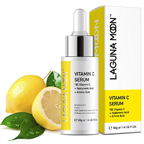 Lagunamoon Suero Facial con Vitamina C y Ácido Hialurónico, Sérum Facial Anti-arrugas, Anti Manchas, Antienvejecimiento 40g