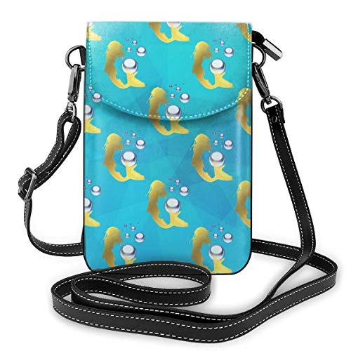 Lawenp Sirena Blisters Crossbody Monedero para teléfono Pequeño Mini bolso de hombro Bolsa para teléfono celular Cartera de cuero para mujeres y niñas